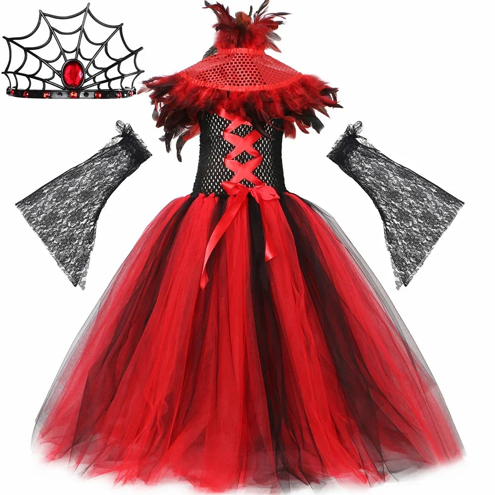 Girls Gothic Vampire Witch Costume Tulle Tutu Dress